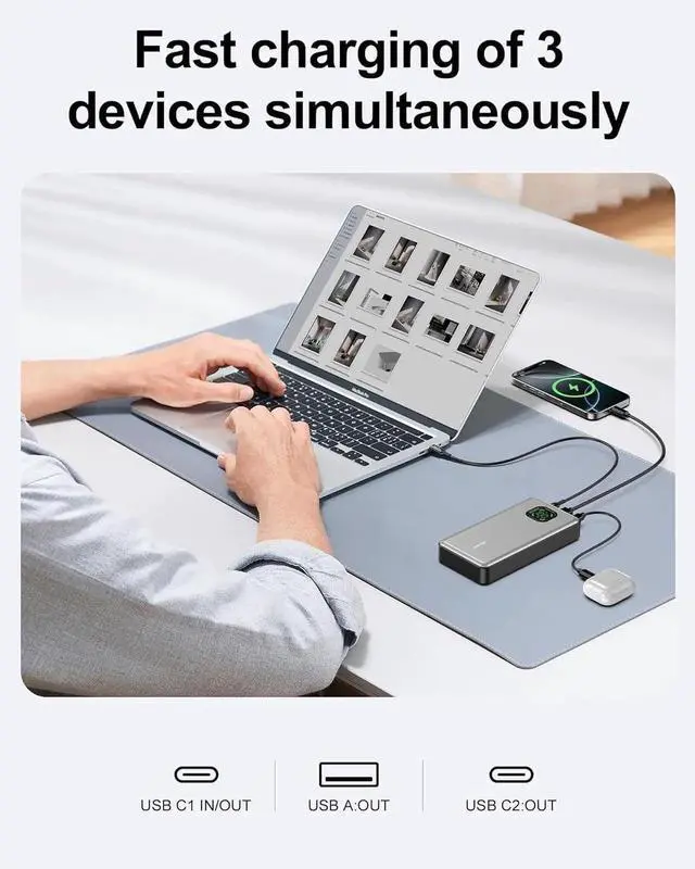 Alt view image 6 of 7 - JAENFONG 65W Power Bank 25000mAh Travel Essential USB C Laptop Portable Charger 100W Total Fast Charging Battery Pack for MacBook XPS iPad Tablet Steam Deck iPhone 16/15 Series Switch and More