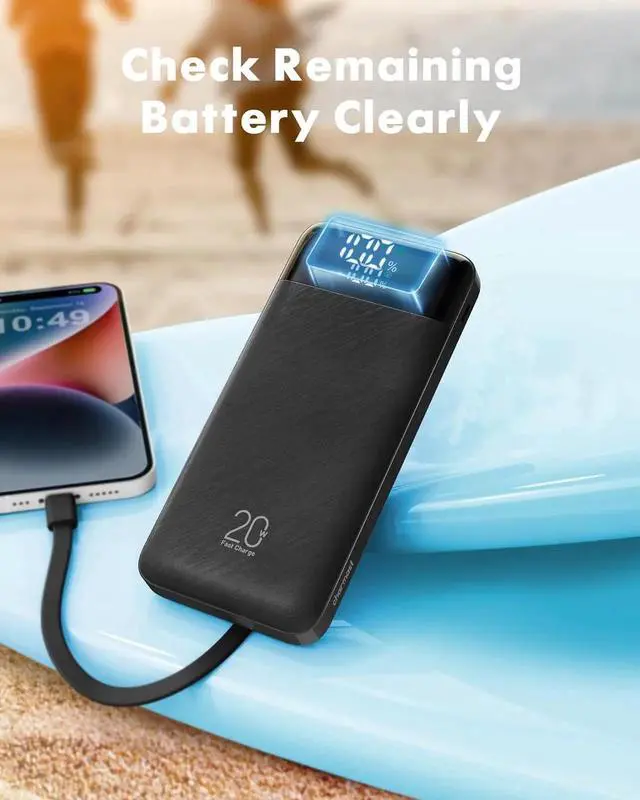 Alt view image 2 of 7 - JAENFONG 20000mAh Portable Charger with Built in Cables 22.5W Travel Power Bank Fast Charging USB C Cell Phone Battery Pack for iPhone 16/15/14/13/12/11 Series iPad Android Tablet