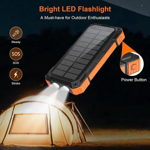 Alt view image 6 of 7 - JAENFONG Solar Charger Power Bank 49800mAh 22.5W Portable Charger 15W Wireless Charging Solar Panel Charger Built-in Four Cable with USB C for Cell Phones with Dual Flashlight for Camping