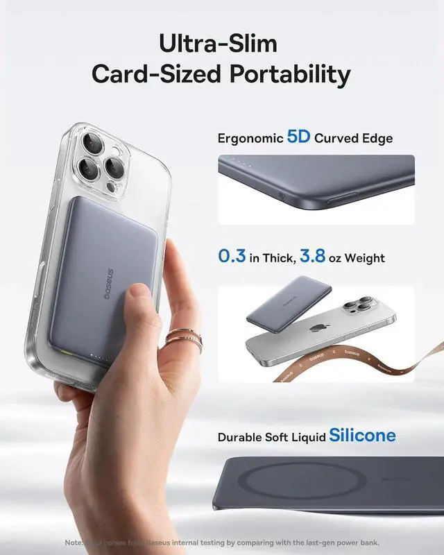 Alt view image 2 of 7 - Picogo Power Bank 0.3 Ultra Slim 5000mAh MagSafe Portable Charger with USB-C Braided Cable Card-Size Magnetic Battery Pack Alloy Wireless Fast Charger for iPhone 16/15/14/13/12 Lightweight
