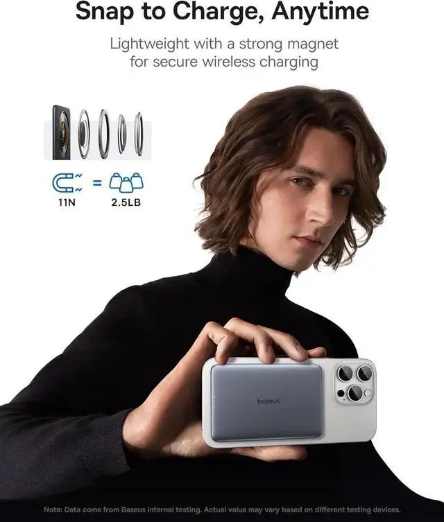 Alt view image 6 of 7 - Picogo Power Bank 0.3 Ultra Slim 5000mAh MagSafe Portable Charger with USB-C Braided Cable Card-Size Magnetic Battery Pack Alloy Wireless Fast Charger for iPhone 16/15/14/13/12 Lightweight