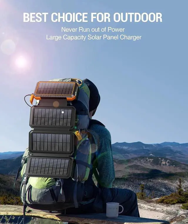 Alt view image 2 of 6 - JAENFONG Solar Charger Power Bank PD 18W Fast Charging 20000mAh Battery Pack with 4 Foldable Panels Portable Solar Powered USB C Charger with Camping Flashlight Compass Carabiner for Cell Phone