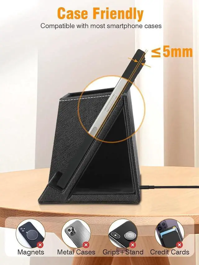 Alt view image 5 of 7 - Wireless Charger with Pen Pencil Holder Leather Mltifunctional Desk Nightstand Organizer Fast Charging Station Remote Control Holder Office Supplies Desk Accessories Gifts for Men(Black)