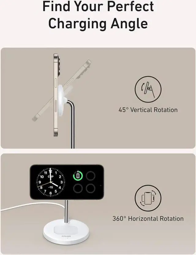 Alt view image 2 of 6 - MagSafe Compatible MagGo Charger Stand iPhone 16 Wireless Charger 2-in-1 Charging Station Qi2 Certified 15W Fast Charging for iPhone 16/15/14/13/12 (White No Adapter)