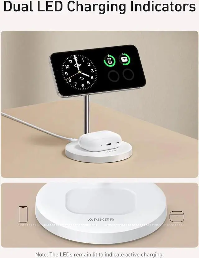 Alt view image 5 of 6 - MagSafe Compatible MagGo Charger Stand iPhone 16 Wireless Charger 2-in-1 Charging Station Qi2 Certified 15W Fast Charging for iPhone 16/15/14/13/12 (White No Adapter)