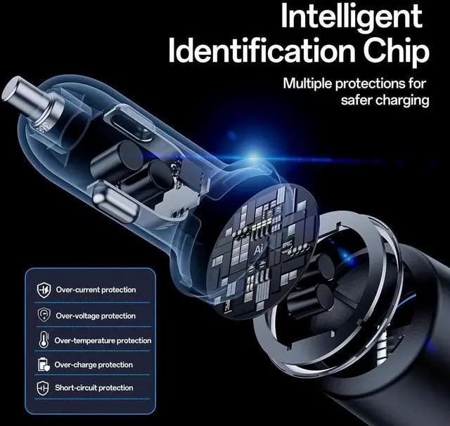 Alt view image 7 of 7 - 200W Super Fast Car Charger for iPhone 16/15 Pro Max 3-Port USB C Car Charger Adapter with 2×100W USB C to C Cables PD3.0/QC4.0 12V-24V Vehicle Compatible LED Light & Overheat Protection