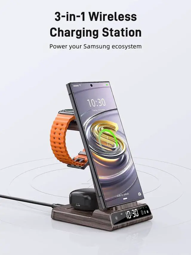 Alt view image 3 of 6 - Wireless Charger for Charging Station 3 in 1 Android Phone Charger for Galaxy S25 Ultra/S24 Ultra/S23/Z Fold7/Flip7 Galaxy Watch 8/8 Classic/Ultra/7/6/5 Galaxy Buds 3 Pro/3