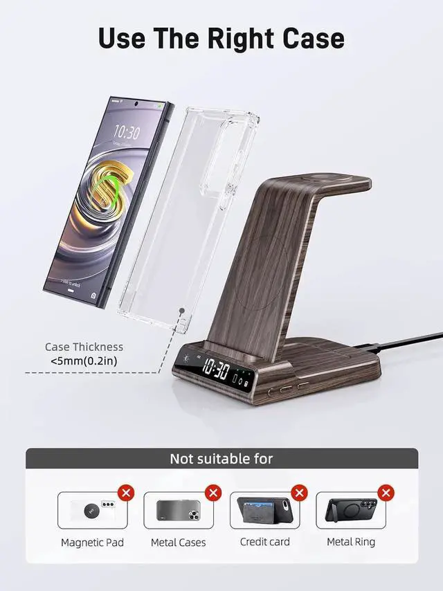 Alt view image 4 of 6 - Wireless Charger for Charging Station 3 in 1 Android Phone Charger for Galaxy S25 Ultra/S24 Ultra/S23/Z Fold7/Flip7 Galaxy Watch 8/8 Classic/Ultra/7/6/5 Galaxy Buds 3 Pro/3