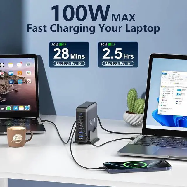 Alt view image 2 of 7 - 350W USB Fast Charging Station 8 Port USB C Multi Port Charger Block with PD 100W Fast Charging Station for Multiple Devices USB Charger Block Compatible iPhone Android Cell Phone Tablet iPad