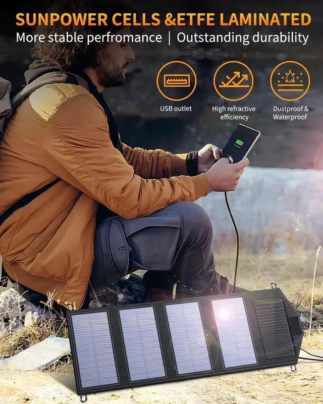 Alt view image 2 of 7 - JAENFONG 35W Portable Solar Panel Foldable Solar Charger with 5V/3A USB Suitable for Mobile Phones Tablets and Power Banks Suitable for RVs Backpacks and Hiking Trips