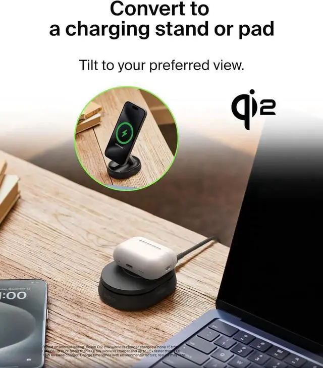 Alt view image 6 of 6 - Convertible Magnetic Charging Stand 15W - MagSafe-Compatible Fast Qi2 Charger for iPhone 15 14 16 16 Plus 16 Pro 16 Pro Max & More - Black