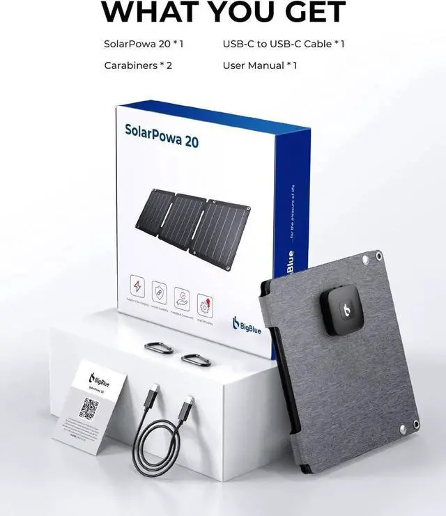 Alt view image 6 of 7 - 21W Solar Panel Charger SolarPowa 20 Portable Solar Charger with USB-A/USB-C Ports IP68 Waterproof High-Efficiency Lightweight Foldable Solar Panels for Phones Tablets Camping Backpacking