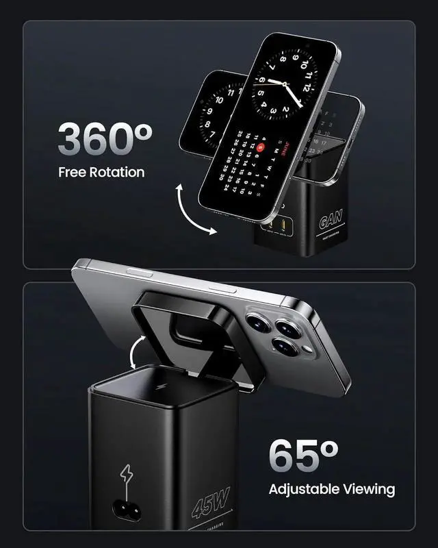 Alt view image 6 of 7 - 4-in-1 Mag-Safe Wireless Charger - 45W GaN Charging Station for Multiple Devices Qi Certified Mag-Safe Stand Magnetic Wireless Charger Fast Charging for iPhone 16/15/14/13/12 AirPods