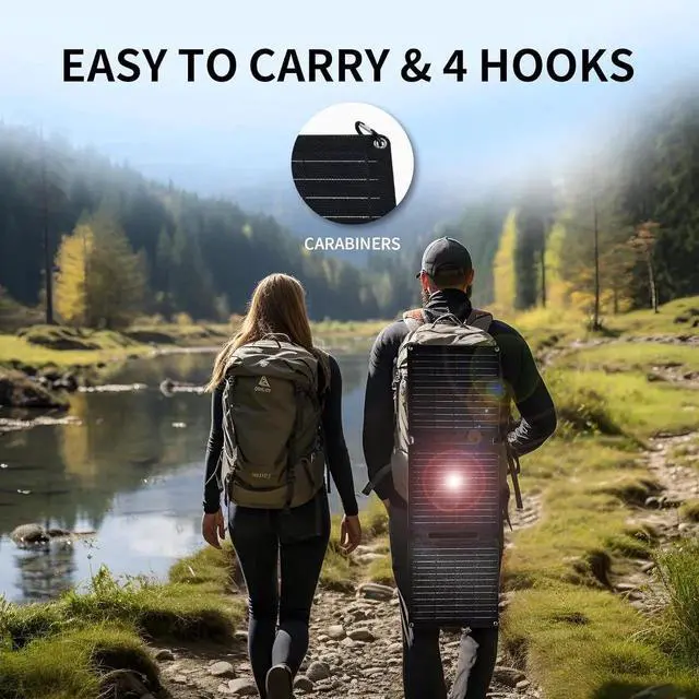 Alt view image 4 of 7 - JAENFONG 30W Portable Solar Panel Foldable Solar Panels Charger for Camping Hiking Outdoor IP65 ETFE Waterproof Panel Solar Kit with 3 Transfer Conectors DC/Type-C/USB/QC3.0 Output