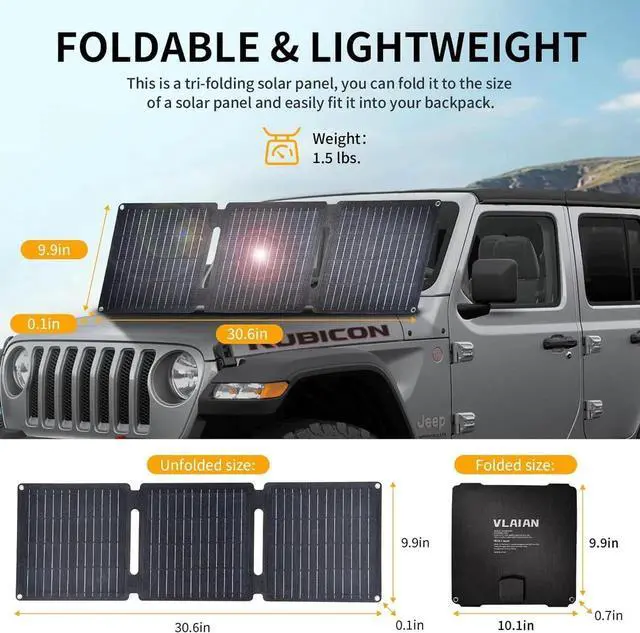 Alt view image 7 of 7 - JAENFONG 30W Portable Solar Panel Foldable Solar Panels Charger for Camping Hiking Outdoor IP65 ETFE Waterproof Panel Solar Kit with 3 Transfer Conectors DC/Type-C/USB/QC3.0 Output