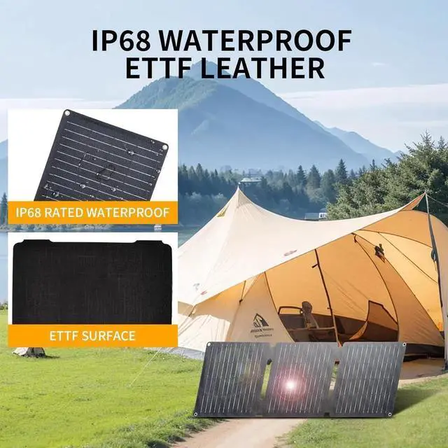 Alt view image 6 of 7 - JAENFONG 30W Portable Solar Panel Foldable Solar Panels Charger for Camping Hiking Outdoor IP65 ETFE Waterproof Panel Solar Kit with 3 Transfer Conectors DC/Type-C/USB/QC3.0 Output