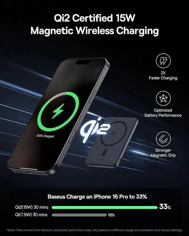 Alt view image 3 of 7 - Picogo Power Bank Smallest 5000mAh Magnetic Portable Charger with Stand Qi2 Certified 15W Ultra-Mini MagSafe Battery Pack Alloy Wireless Travel Fast Charger for iPhone 16/15/14/13/12 Series