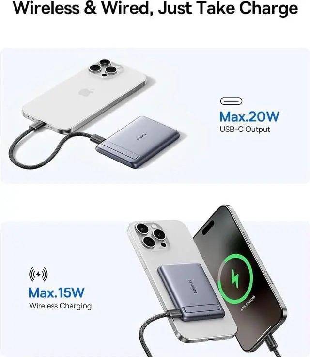 Alt view image 4 of 7 - Picogo Power Bank Smallest 5000mAh Magnetic Portable Charger with Stand Qi2 Certified 15W Ultra-Mini MagSafe Battery Pack Alloy Wireless Travel Fast Charger for iPhone 16/15/14/13/12 Series