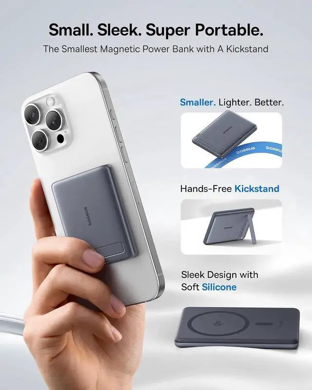 Alt view image 7 of 7 - Picogo Power Bank Smallest 5000mAh Magnetic Portable Charger with Stand Qi2 Certified 15W Ultra-Mini MagSafe Battery Pack Alloy Wireless Travel Fast Charger for iPhone 16/15/14/13/12 Series