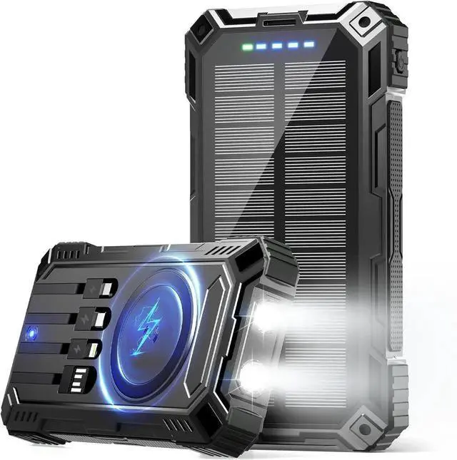 Main image of Portable Charger 49800mAh Solar Charger 15W Wireless Charging USB-A 22.5W Fast Charging with 4 Built-in Cable USB-C Port Compatible with Smartphone with LED Flashlight Perfect for Camping Hiking