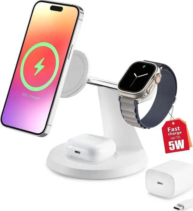 Main image of 3 in 1 Wireless Charging Station for Device: Fast Charging Station for iPhone and Watch with MagSafe Stable Charger Stand for iPhone 12-16 & iWatch & AirPods