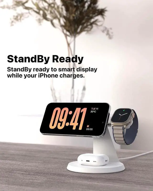 Alt view image 5 of 6 - 3 in 1 Wireless Charging Station for Device: Fast Charging Station for iPhone and Watch with MagSafe Stable Charger Stand for iPhone 12-16 & iWatch & AirPods