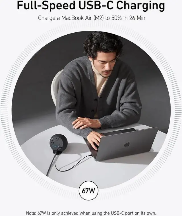 Alt view image 4 of 6 - MagGo Magnetic Charging Station Qi2 Certified 15W Ultra-Fast MagSafe Wireless Charger for iPhone 15/14/13 8-in-1 Power Strip with 3 AC and 4 USB Desktop Charger for MacBook and More