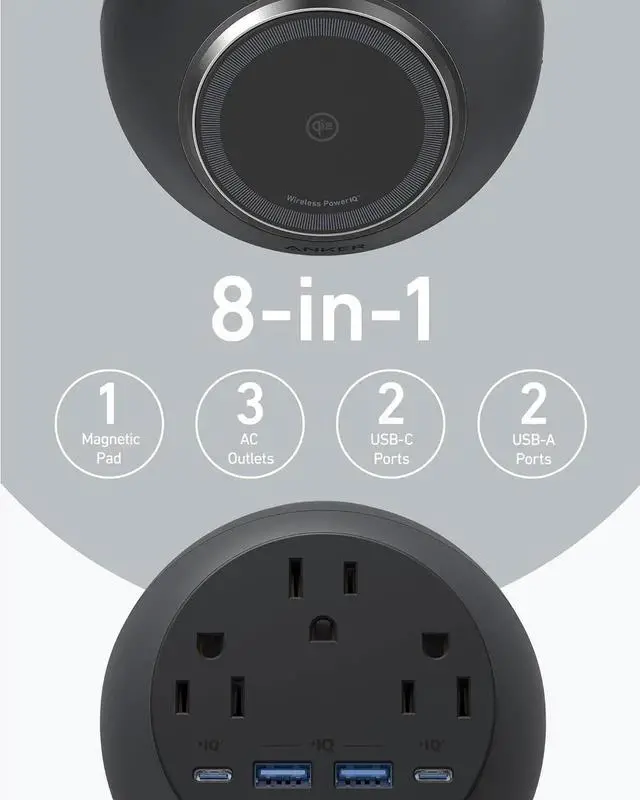 Alt view image 3 of 6 - MagGo Magnetic Charging Station Qi2 Certified 15W Ultra-Fast MagSafe Wireless Charger for iPhone 15/14/13 8-in-1 Power Strip with 3 AC and 4 USB Desktop Charger for MacBook and More