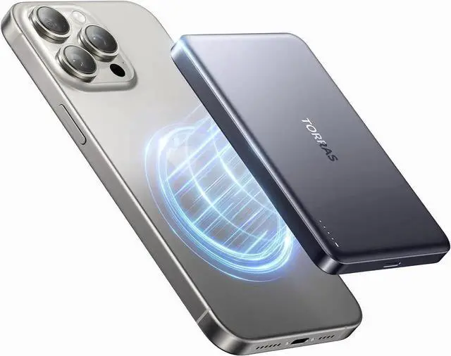 Main image of MiniMag Power Bank Ultra-Slim 10 000mAh Magnetic Wireless Portable Charger 22.5W Fast Charging Battery Pack with USB-C Cable Designed for iPhone 16 Pro Max/16 Pro/16/15/14/13/12 Glacier Gray