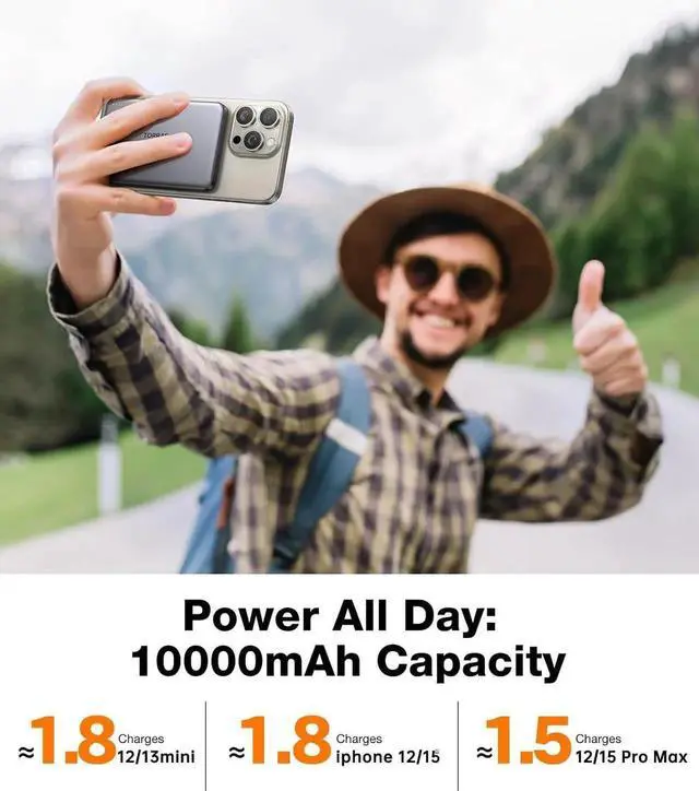 Alt view image 3 of 7 - MiniMag Power Bank Ultra-Slim 10 000mAh Magnetic Wireless Portable Charger 22.5W Fast Charging Battery Pack with USB-C Cable Designed for iPhone 16 Pro Max/16 Pro/16/15/14/13/12 Glacier Gray