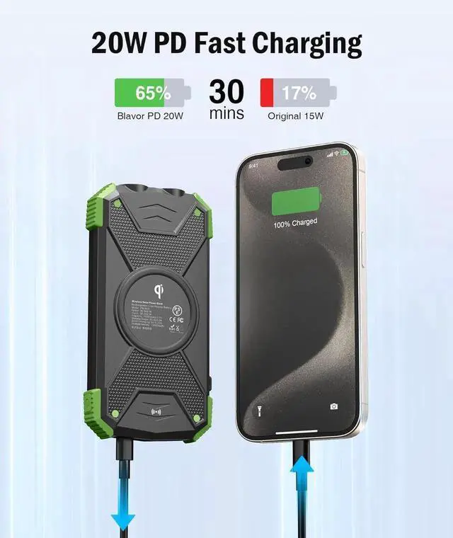 Alt view image 5 of 7 - Dust/Water Resistant Charging Brick Portable power bank rated IP67 for dust and water resistance when port cover is securely closedFast-Charging
Backup Battery: Equipped with Type C PD and Quick Charg
