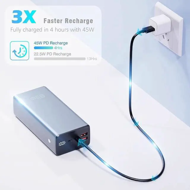 Alt view image 2 of 7 - JAENFONG 65W Laptop Power Bank 50000mah Fast Charging Large Travel Laptop Battery Power Bank for Camping USB C LED Display Portable Phone Charger Battery Power Banks for iPad Tablet Outdoor