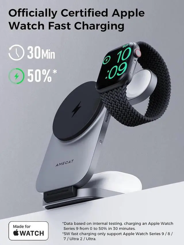 Alt view image 3 of 7 - 3 in 1 Charging Station MagFusion Z Foldable Qi2 Certified 15W Wireless Charger Stand Compatible with MagSafe for iPhone 16/15/14/13/12 Watch AirPods (30W PD Charger Included)