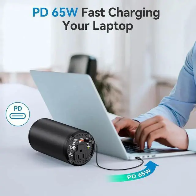 Alt view image 4 of 7 - JAENFONG Portable Power Bank with 100W AC Outlet 98Wh/27000mAh with 65W PD USB C Travel Portable Battery Pack Laptop Power Bank for HP Notebooks MacBook