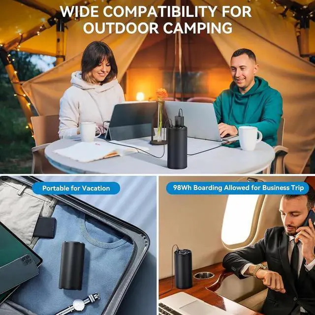 Alt view image 5 of 7 - JAENFONG Portable Power Bank with 100W AC Outlet 98Wh/27000mAh with 65W PD USB C Travel Portable Battery Pack Laptop Power Bank for HP Notebooks MacBook