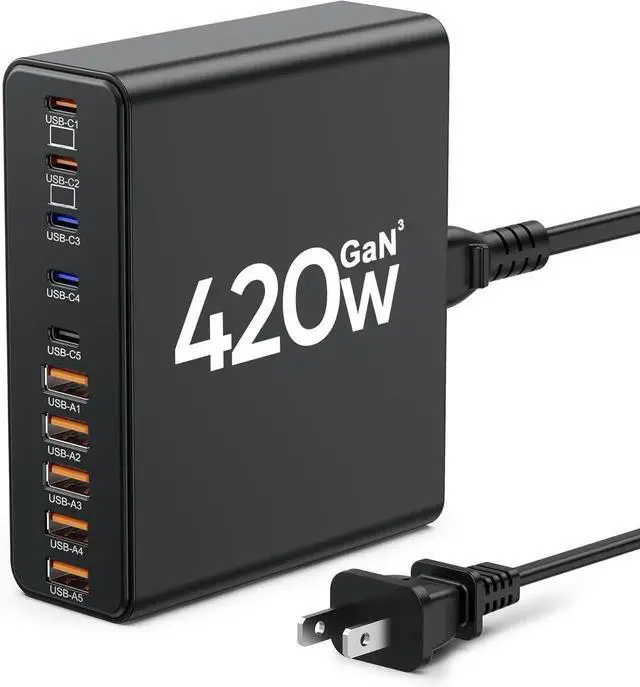 Main image of 420W USB C Charger Block 10-Port Charging Station GaN Fast Charging Type C & USB A Wall Charger Adapter for MacBook Pro/Air iPhone iPad XPS Galaxy(Black)