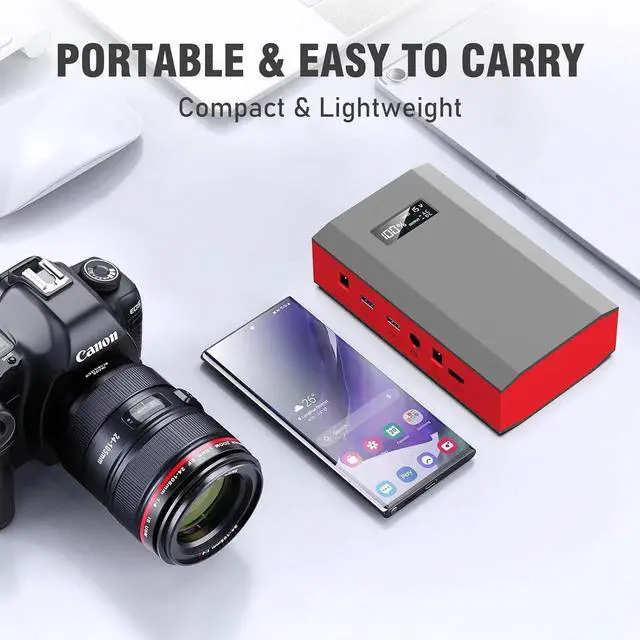 Alt view image 5 of 7 - Portable Power Bank with AC Outlet 65W 110V External Battery Pack 24000mAh Portable Laptop Charger Power Source Supply for Outdoor RV Tent Camping Home Smart Device with Emergency Light -Grey Red