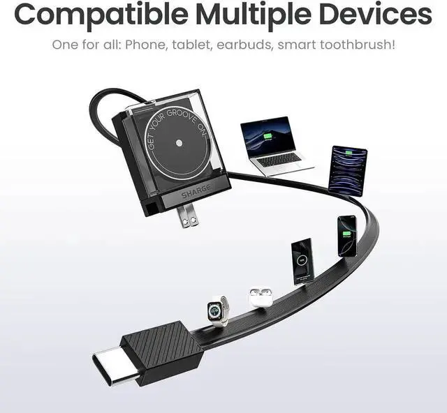 Alt view image 2 of 6 - Retractable 65W USB C Charger GaN Power Wall Charger with Retractable Cable 2 Devices PD Fast Charging for MacBook Pro/Air iPhone 16 Pixel Book iPad Pro Black