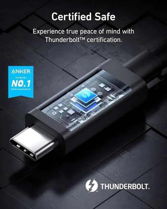 Alt view image 6 of 7 - Thunderbolt 4 Certified USB C to USB C Cable 8K/4K Display/40Gbps Compatible with USB4 Thunderbolt 4/3 for MacBook iPhone 16(100W 6.6FT)