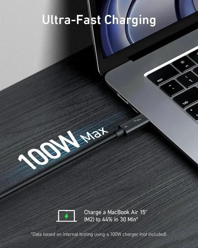 Alt view image 7 of 7 - Thunderbolt 4 Certified USB C to USB C Cable 8K/4K Display/40Gbps Compatible with USB4 Thunderbolt 4/3 for MacBook iPhone 16(100W 6.6FT)