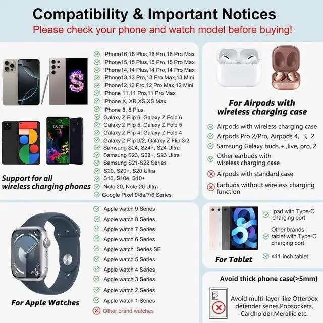 Alt view image 7 of 7 - Wireless Charger 4 in 1 for Charging Station for iPhone 17 Pro Max/16/15 Series 2 iPad Stand Watch Charger for iWatch Series 10/9/8 Wireless Charging Station for Multiple Devices