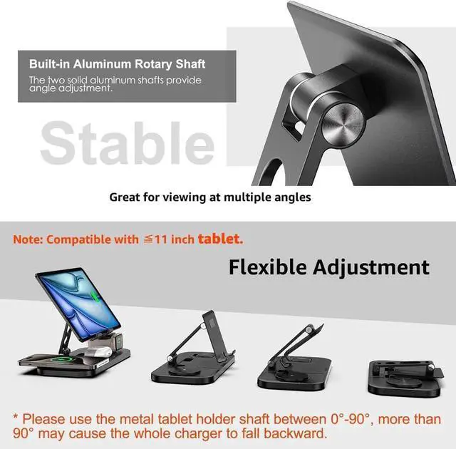 Alt view image 4 of 7 - Wireless Charger 4 in 1 for Charging Station for iPhone 17 Pro Max/16/15 Series 2 iPad Stand Watch Charger for iWatch Series 10/9/8 Wireless Charging Station for Multiple Devices