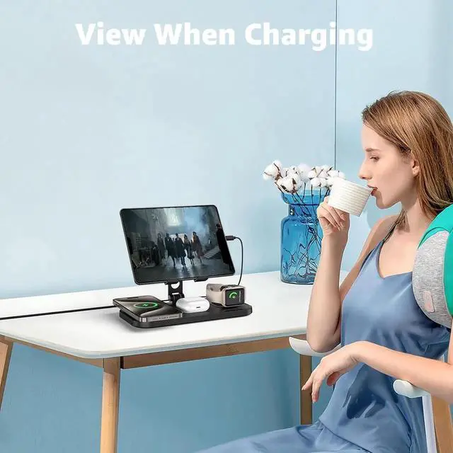 Alt view image 6 of 7 - Wireless Charger 4 in 1 for Charging Station for iPhone 17 Pro Max/16/15 Series 2 iPad Stand Watch Charger for iWatch Series 10/9/8 Wireless Charging Station for Multiple Devices