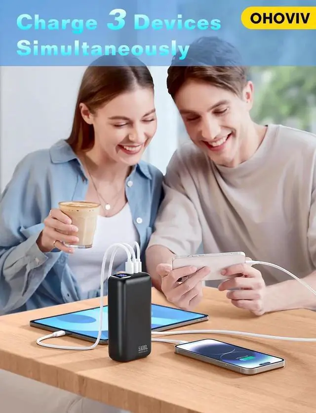 Alt view image 5 of 6 - JAENFONG Portable Charger 50000mAh Power Bank - 22.5W Fast Charging External Battery Pack LED Display USB-C Portable Cell Phone Charger for iPhone 16/15/14/13 Pro Android Galaxy Etc