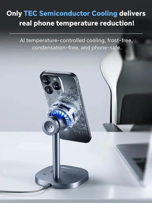 Alt view image 4 of 7 - Active Cooling Qi2 Certified iPhone Charger Magnetic 3 in 1 Wireless Charging Station 15W Fast Charger Stand for 17/16/15/14/13/12 Series Watch AirPods(Adapter Included)