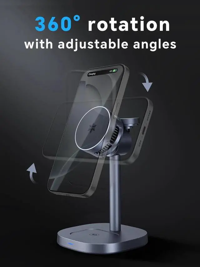 Alt view image 2 of 7 - Active Cooling Qi2 Certified iPhone Charger Magnetic 3 in 1 Wireless Charging Station 15W Fast Charger Stand for 17/16/15/14/13/12 Series Watch AirPods(Adapter Included)