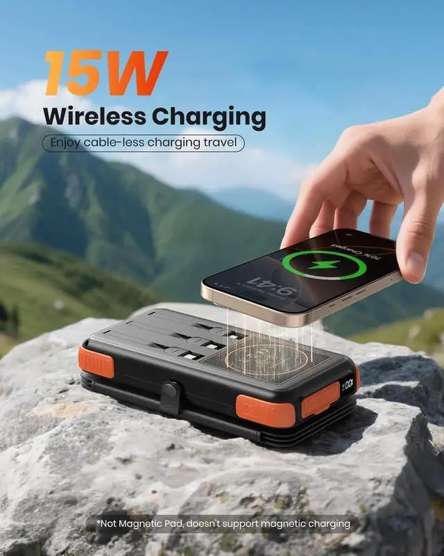 Alt view image 2 of 7 - JAENFONG Solar-Charger-Power-Bank-49800mAh 20W Fast Charging Portable Charger with Built-in 3 Cables & 4 Solar Panels USB C Solar Battery Bank with LED Flashlights for Smartphones Tablets