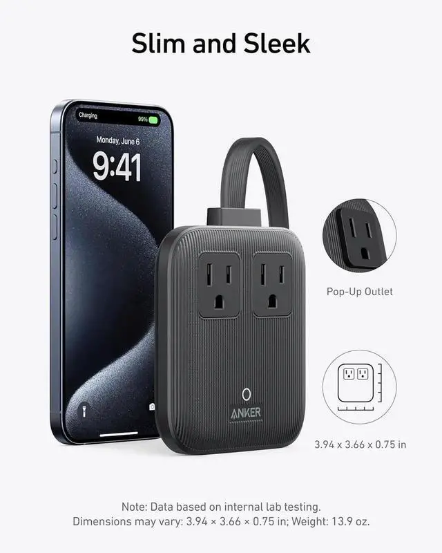 Alt view image 2 of 5 - Nano Charging Station(67W Max) 6-in-1 USB-C Power Strip for iPhone 16/15 and MacBook with Flat Plug and 5ft Thin Undetachable Extension Cord 2 AC 2 USB-A 2 USB-C for Home&Office