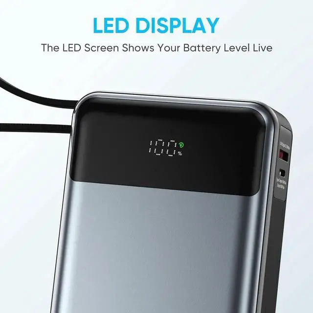 Alt view image 2 of 6 - JAENFONG Laptop Power Bank 26800mAh Laptop Portable Charger with Built in Type-c Cable 65W Fast Charging 3-Port Battery Pack Smart Display for MacBook iPad iPhone Switch AirPods