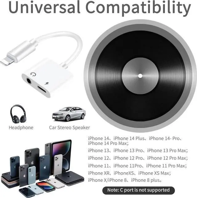 Alt view image 2 of 7 - (2 Pack - White & Black) Lightning to 3.5mm Headphones Jack Adapter for iPhone MFi Certified Dongle 2 in 1 Aux Audio and Charger Splitter Adapter Compatible with iPhone 14/13/12/11/XS/XR/SE/8/7